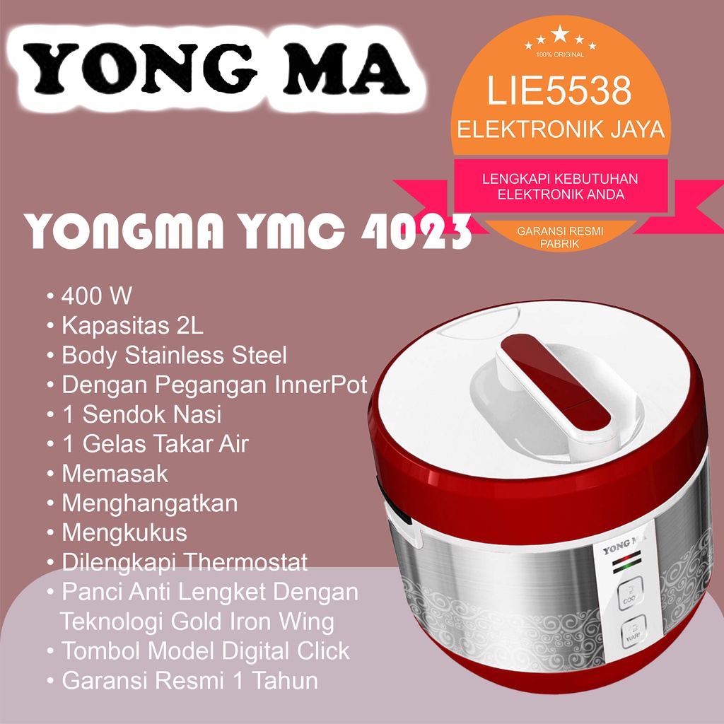 Magic com YONG MA SMC 4023 / SMC4023 YMC 402R rice cooker 2 ltr 3in1 Gold Iron Wings9