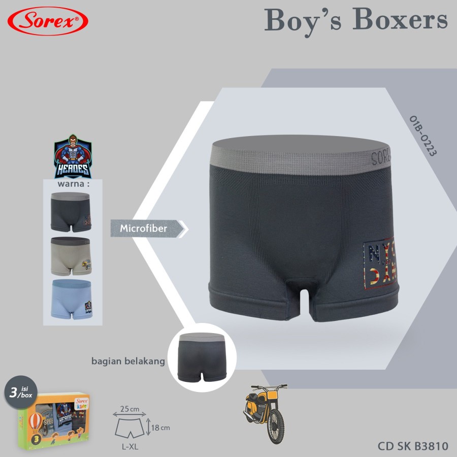 cd celana dalam boxer anak cowok sorex b3810 3811seamless microfiber nyaman lembut elastis