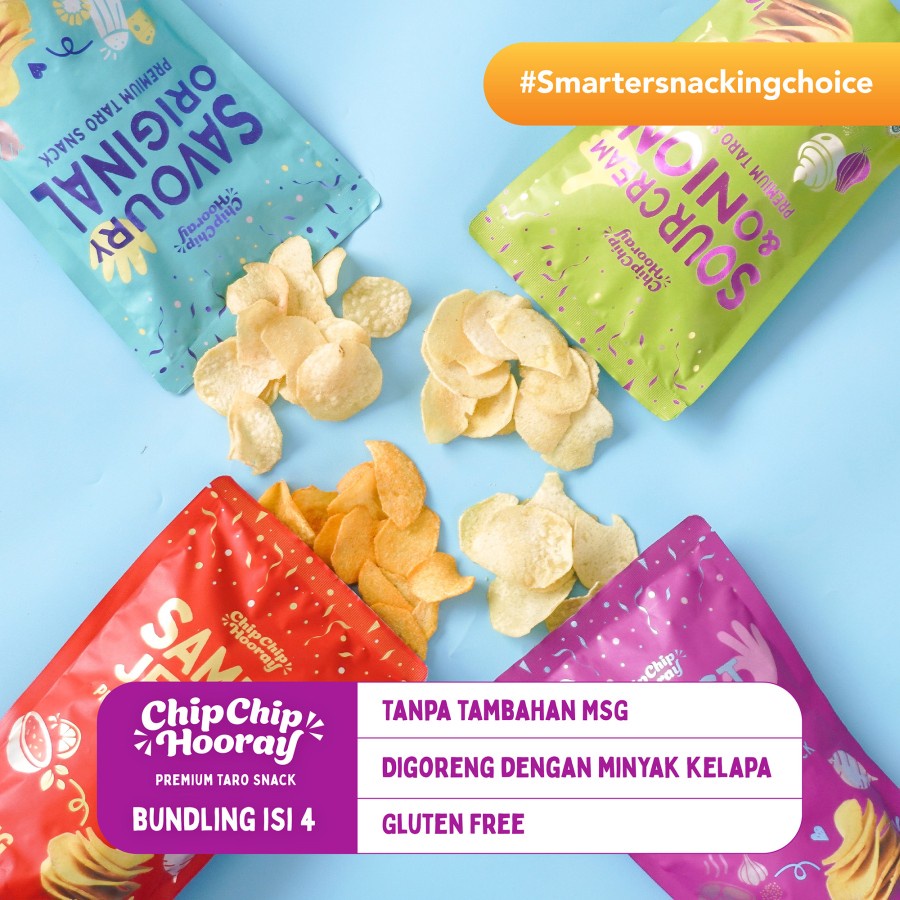 

CHIP HOORAY SNACK SEHAT KERIPIK KENTANG GLUTEN FREE NO MSG - Bundling Chip Chip Hooray isi 4 CHIPS HORAY