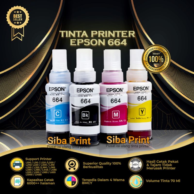 Tinta Original Epson 664 1set (21rb/pcs) Tinta printer Epson L100 L110 L120 L200 L210 L211 L220 L300