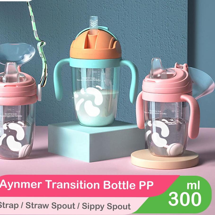 ➧ AYNMER PP SIPPY STRAW CUP | BOTOL SUSU BAYI TRAINING CUP + STRAP | Gravity Ball 300 ml ✶