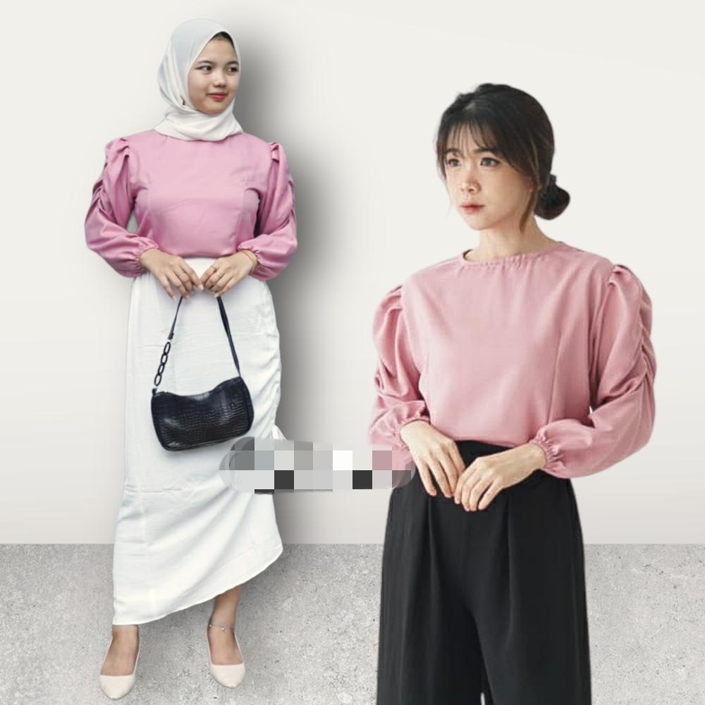 BEFAST - ZFS OOTD WANITA BLOUSE POP / PUFFY SHAKILA TOP / Blouse Polos Formal / Pakaian Casual Wanita Kerja / Outfit Daily Wanita / Fashion kekinian remaja ABG / Blouse Lengan Panjang / Terlaris / Termurah