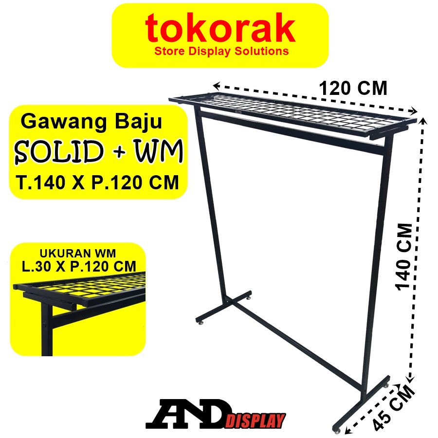 GAWANG BAJU SOLID + WM RAK BESI GANTUNGAN PIPA KOTAK SULING RAM 120 CM