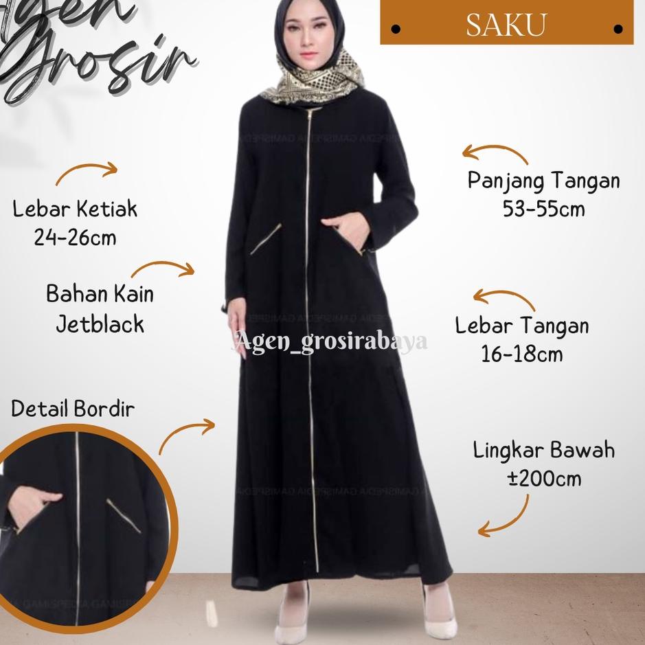 KH.26Fe23ᴺ ‑ ABAYA ZIPPER SAKU TERLARIS ABAYA HITAM ABAYA ARAB ABAYA MURAH GAMIS SYARI