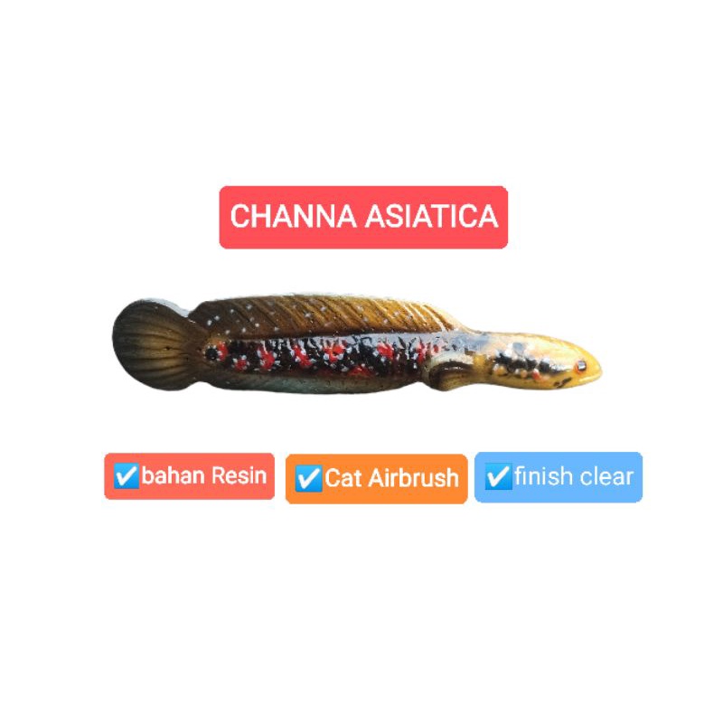 Patung Channa asiatica miniatur ikan gabus bahan resin