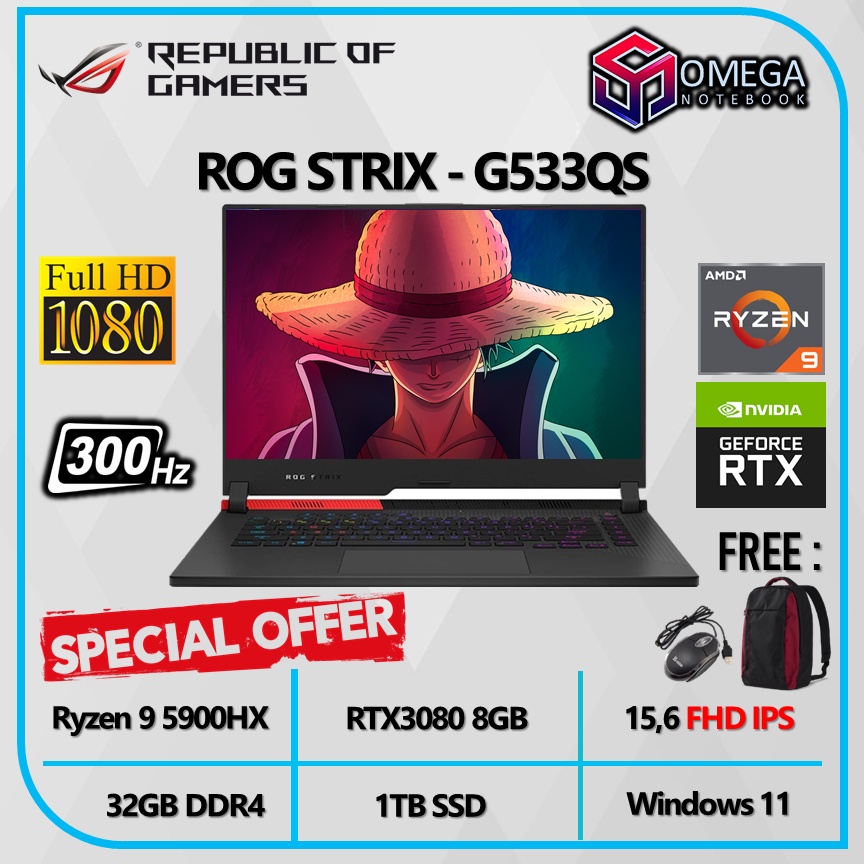 ASUS ROG STRIX G533QS RTX3080 8GB Ryzen 9 5900H 32GB 1TBSSD 15,6&quot; FHD Windows 11