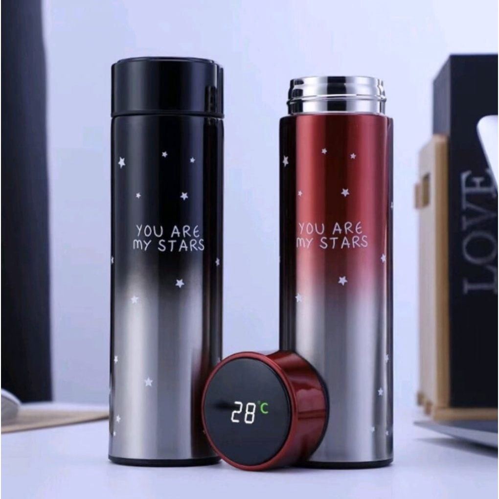 Tumbler-Termos LED &amp; Non LED Suhu Temperatur Display 500ML Motif Bintang-Tumbler  Air Panas&amp;Dingin Stainles Steel Smart Termos Layar Sentuh LED Display 500ML Motif Bintang