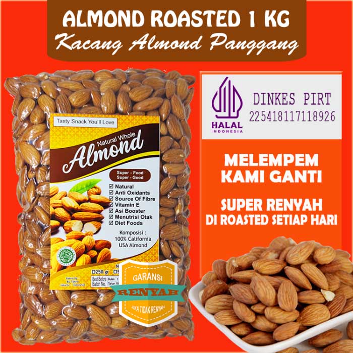 1 Kg Kacang Almond Panggang Kupas Natural Premium Blue Diamond U.S.A