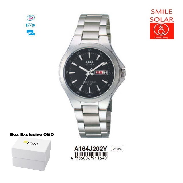 Jam Tangan Pria Casual Business Rantai Stainless Steel Tanggal Hari Analog Original Q&amp;Q QnQ QQ A164 A164J Series