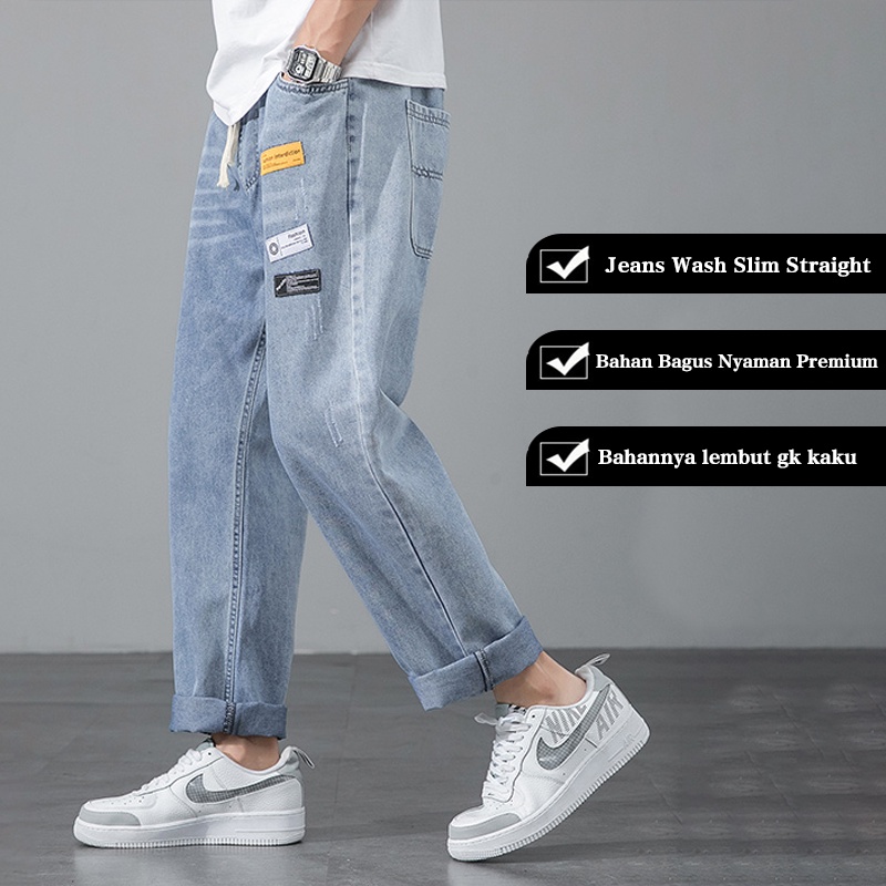 Celana korean style pria straight jeans oversize loose jeans celana panjang cowok pria celana trening pria celana denim pria celana pensil pria celana kasual pria baggy pants celana slim fit pria Celana jeans biru