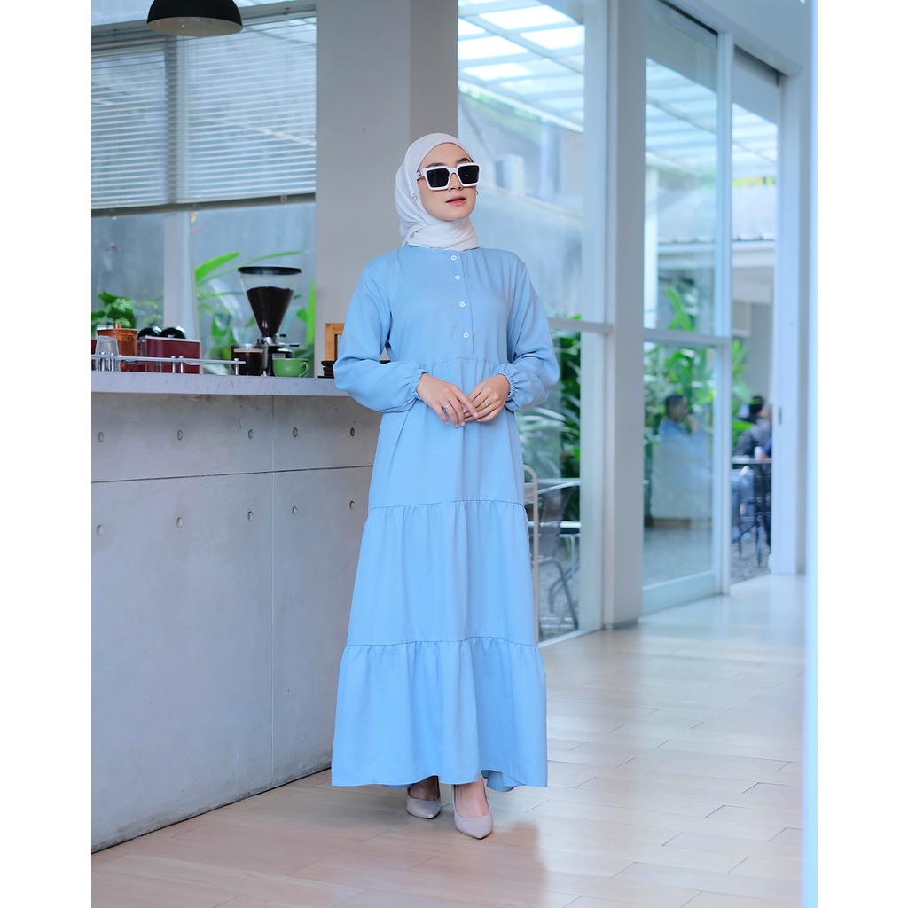 ALLINA Dress Muslim Baju Gamis Polos Wanita Terbaru M03 BIRU MUDA