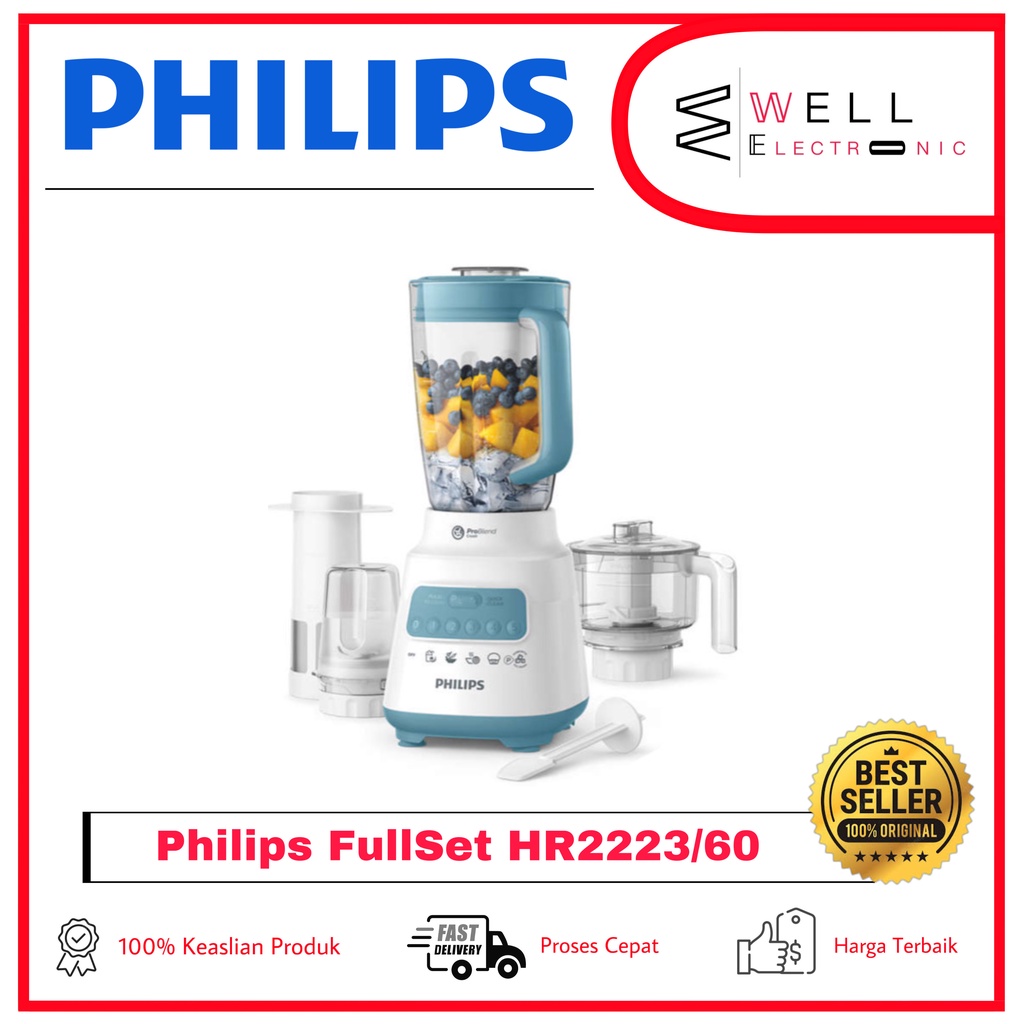 BLENDER PHILIPS PLASTIK HR2223/60 MISTY BLUE HR 2223 GARASI RESMI 2 TAHUN