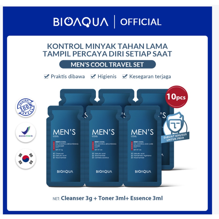 ✨ AKU MURAH ✨ BIOAQUA Men's Cool Travel SkinCare Set With Cleanser/Toner/Essence [ SACHET ]