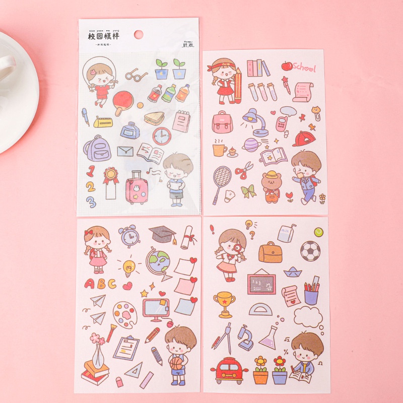 OVERFLOWS.ID 4 LEMBAR STIKER KARTUN BUNGA LUCU UNTUK DEKORASI ALBUM FOTO STICKER SCRAPBOOK NOTEBOOK DIY