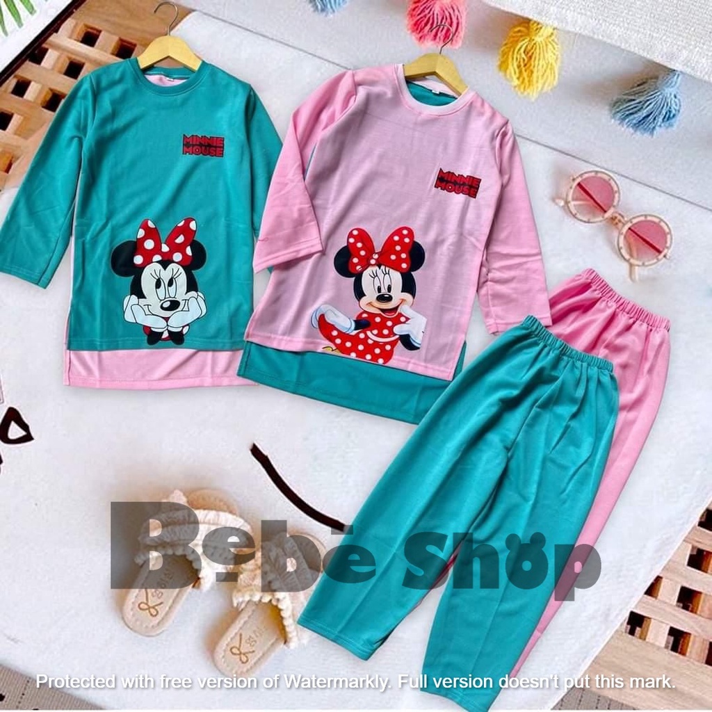 Baju anak perempuan motif mikymaousee banyak pilihan warna usia  2 sampai 12 tahun