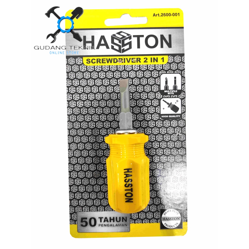 Obeng Pendek Bolak Balik Plus Minus HASSTON PROHEX 2600-001 / Obeng 2 Way 2600 001 HASSTON