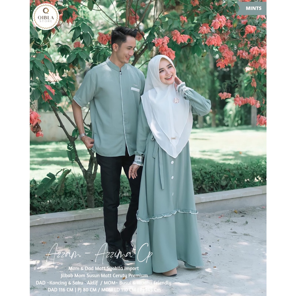 Azzam Azzima Couple Syari Bahan Shakila Import Mix Ceruty-Couple Lebaran Syari Terbaru Koko Gamis Kh