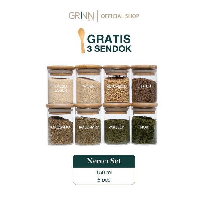 Set Paket* Grinn Living Neron Glass Jar 150 ml Toples Mini Kayu