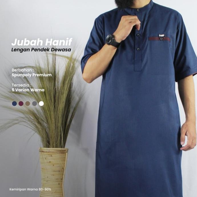 Baju Jubah Gamis Pria Muslim Laki Dewasa Hanif Lengan Pendek Premium