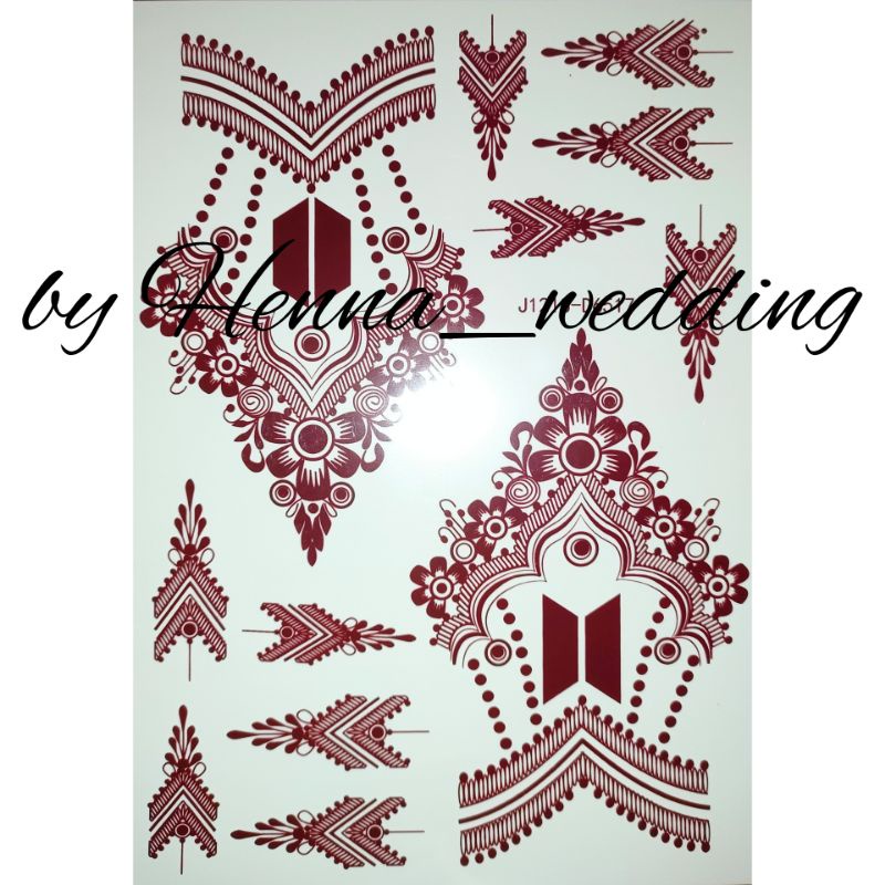 HENNA INSTAN MAROON free MANIK dan Glitter 1pcs untuk kanan dan kiri/Henna tatto/Henna stiker/Henna wedding/Henna tempel maroon