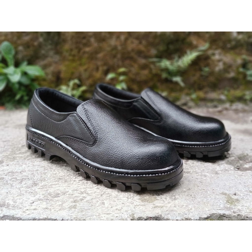 Sepatu Safety Pria King Slip On Karet Kulit Asli