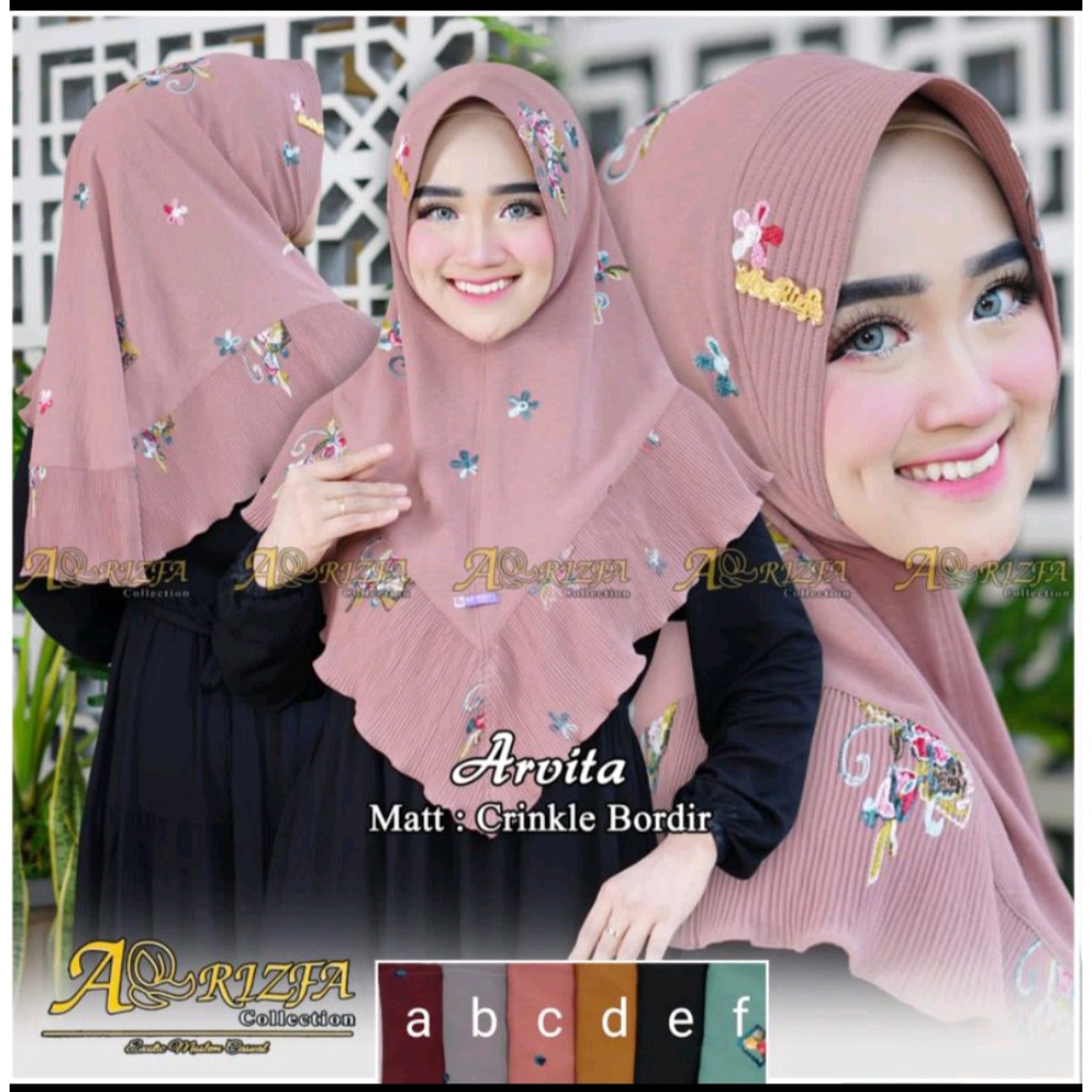 HIJAB ARVITA ORI ARIZFA HIJAB / HIJAB INSTAN ARVITA ORIGINAL ARIZFA HIJAB / HIJAB CRINGKLE BORDIR BUNGA BEST SELLER / HIJAB INSTAN WANITA TERMURAH