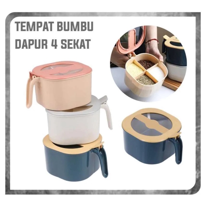 Tempat Bumbu Dapur 4in1 Free Sendok Rak Seasoning Box 4 Sekat Kotak / Wadah Toples Praktis Kitchen Serbaguna [MF]