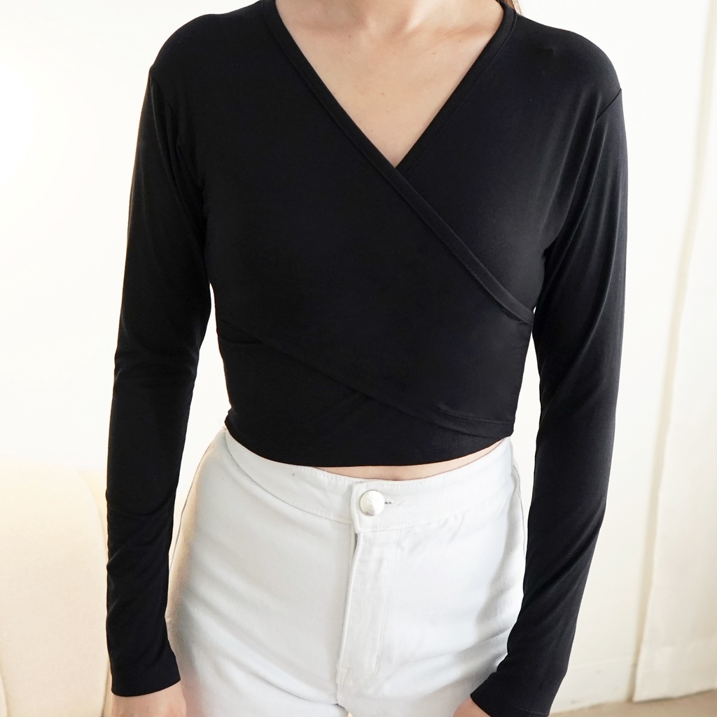 Korean Longsleeve Crop Top Baju Lengan Panjang Wanita Slim Fit 049