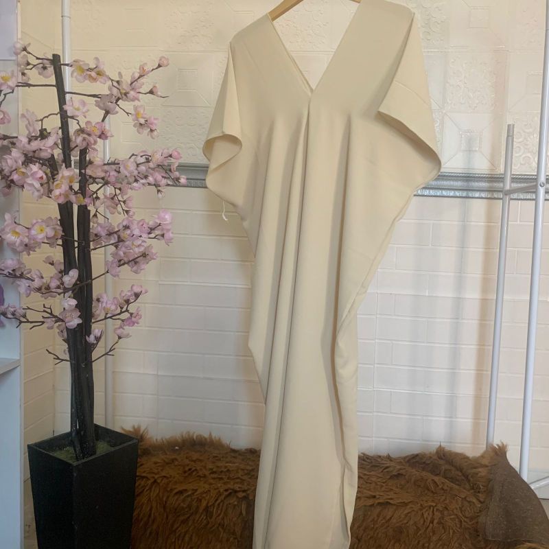 Long Dress Square Cringkle Airflow | Gamis Crinkle Atasan Muslimah-L.DRESS CREAM