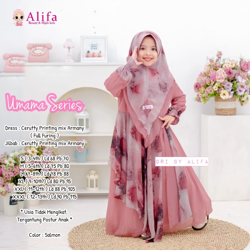 UMAMA SET SYARI ORIGINAL BY ALIFA SETELAN GAMIS ANAK SYAR'I  SETELAN BAJU MUSLIM ANAK GAMIS DAN KERU