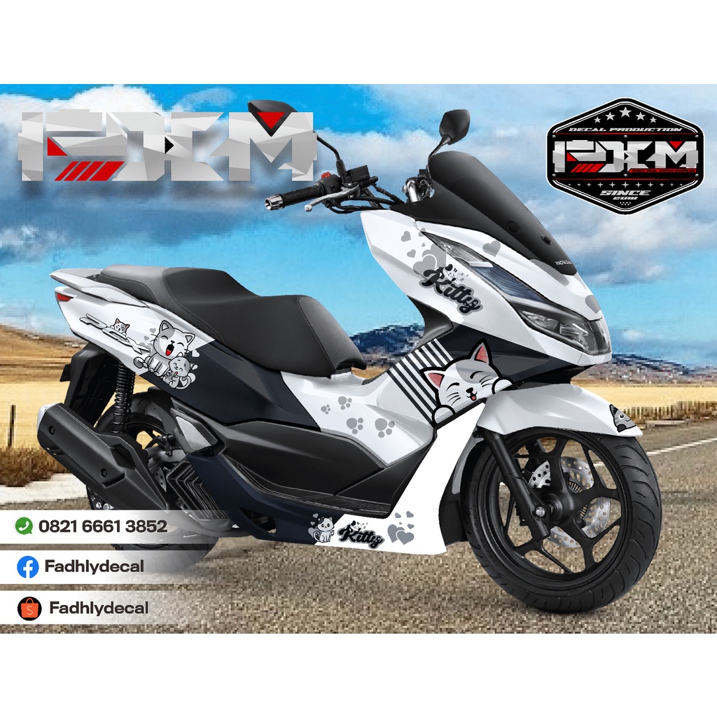 Decal PCX 160 Putih kitty cat keren stiker fullbody