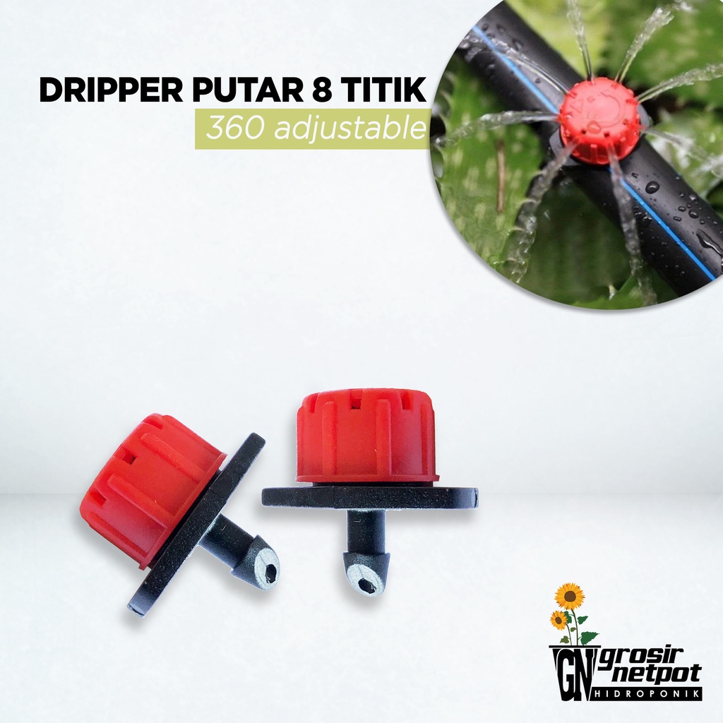 Dripper Putar 8 lubang / Adjustable Dripper 360 degree 7mm - Irigasi Hidroponik