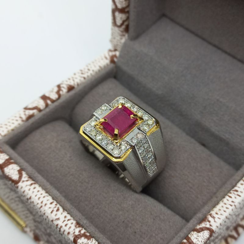 cincin berlian eropa asli | batu merah ruby natural | free memo