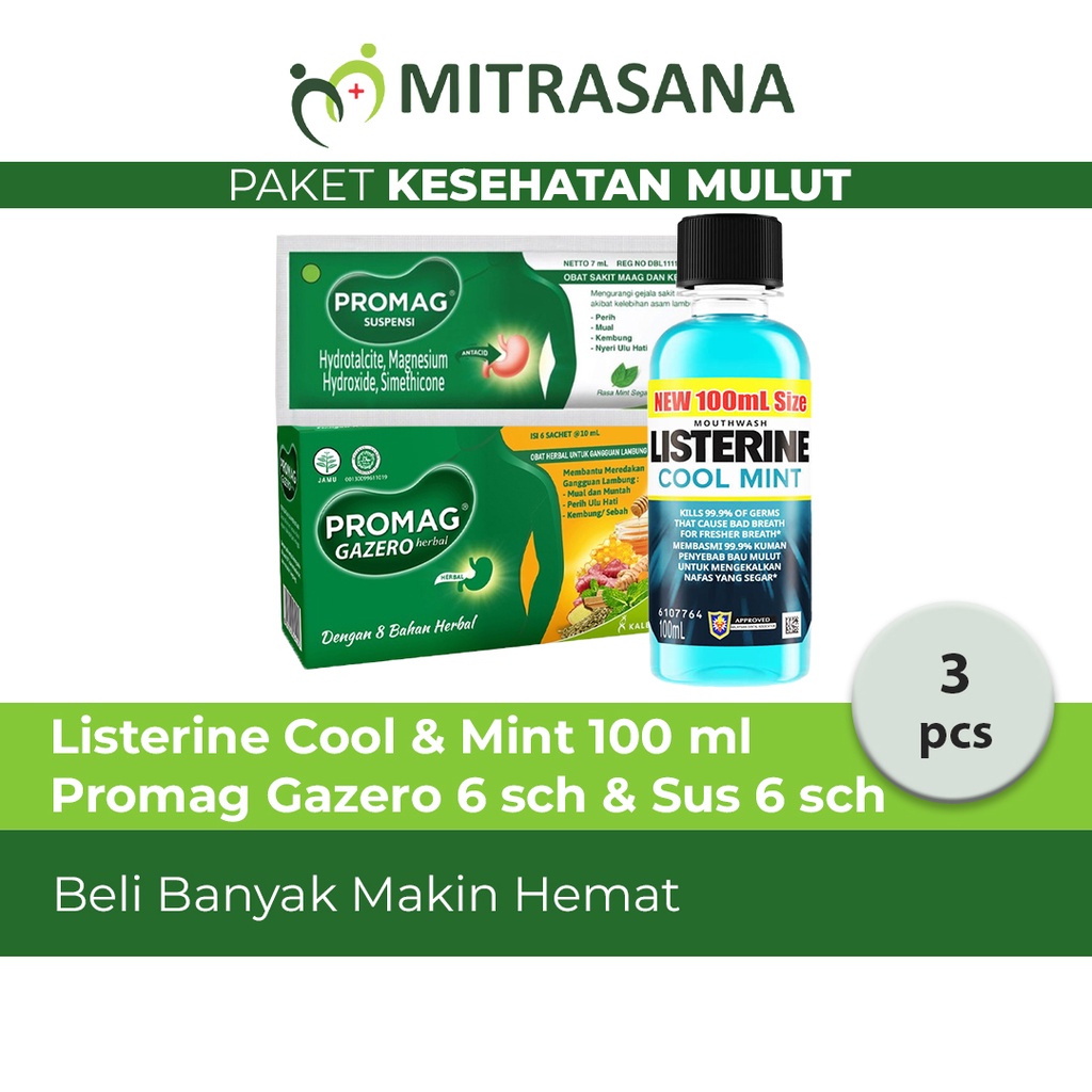 Ramadhan Sehat Listerine Cool &amp; Mint 100 ml Promag Gazero 6 sachet Promag Suspensi 6 sachet