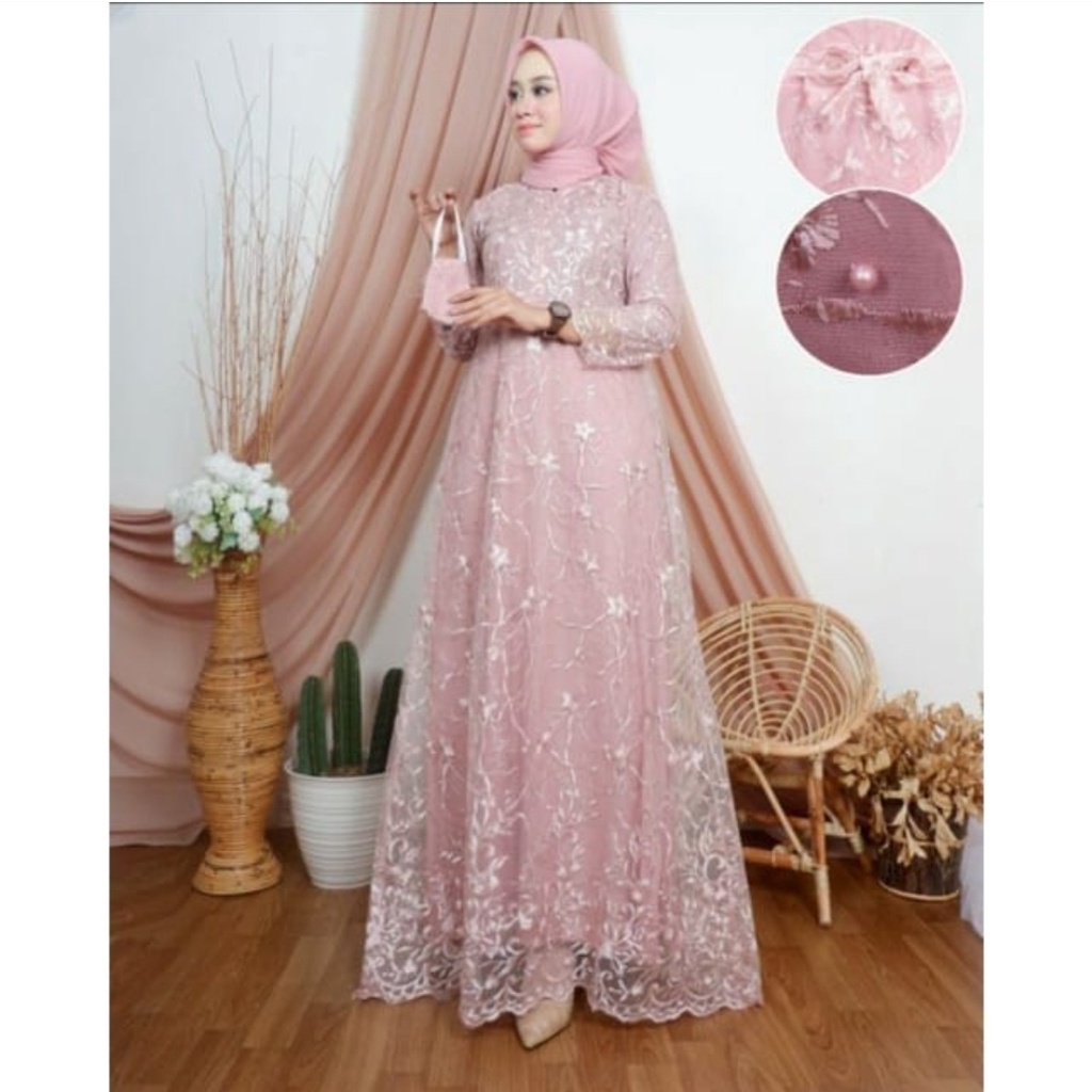 Lidia Gamis Brukat Tile Arimbi Maxy Dress Brokat Wisuda Enagement Kondangan Gaun Pesta Resepsi Pernikahan Dres Muslim Jumbo xxl Ld 120cm Remaja Muslimah Gamis Lebaran Anak Perempuan Outfit Kondangan Seragam Bridesmaid