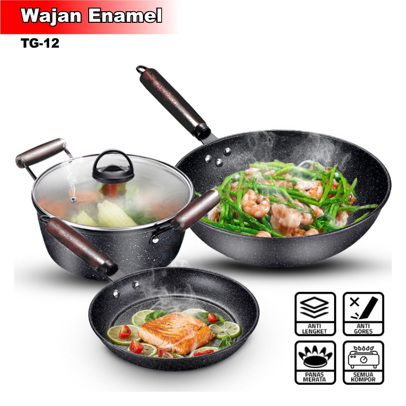 Panci Teflon Set 3 Pcs TG12 panci set lengkap Panci Stainless steel Anti Lengket