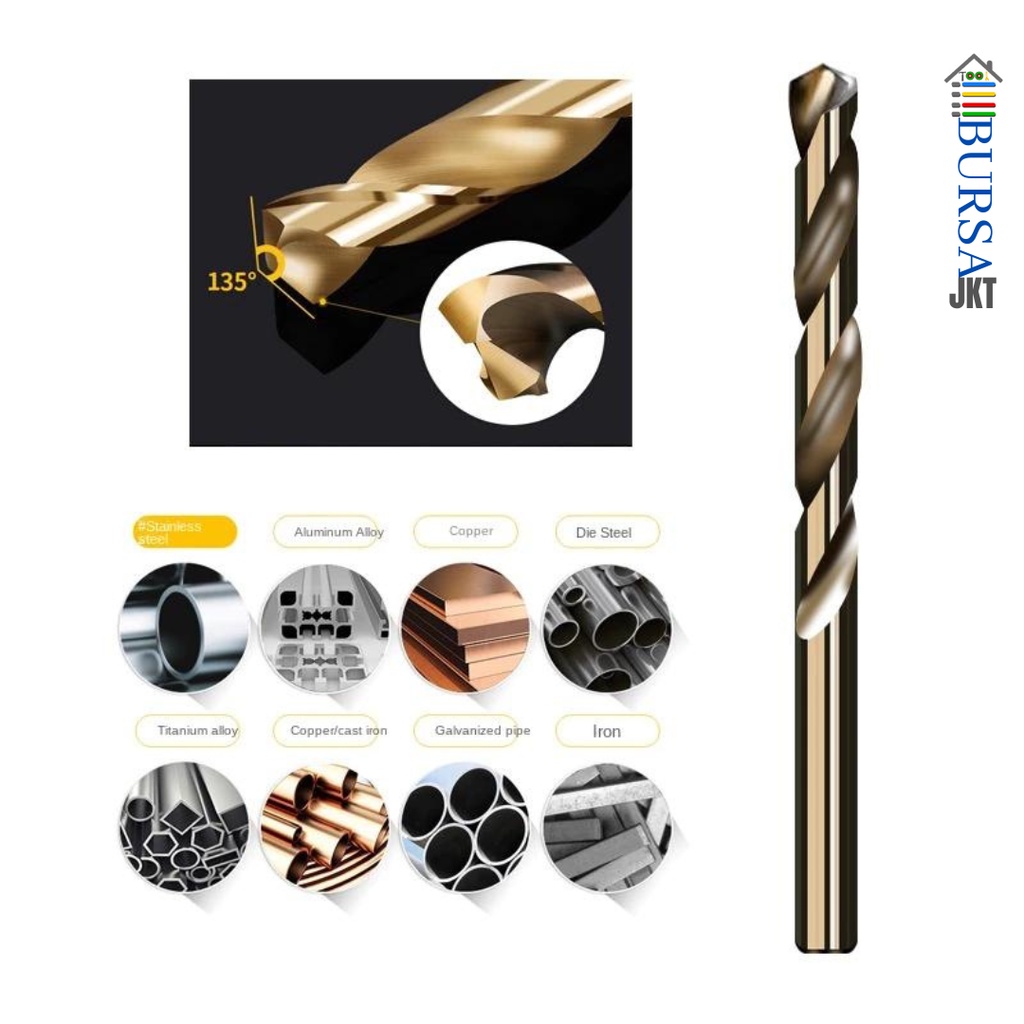 MATA BOR HSS COBALT BESI M35 GOLD MELUBANGI BESI STAINLESS STEEL 9.0 MM