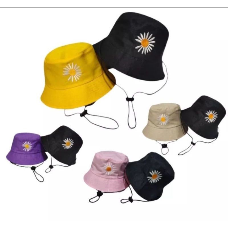 Topi Bucket Anak Bunga Daisy Bolak Balik/ Bordir dan Samblon |Fashion