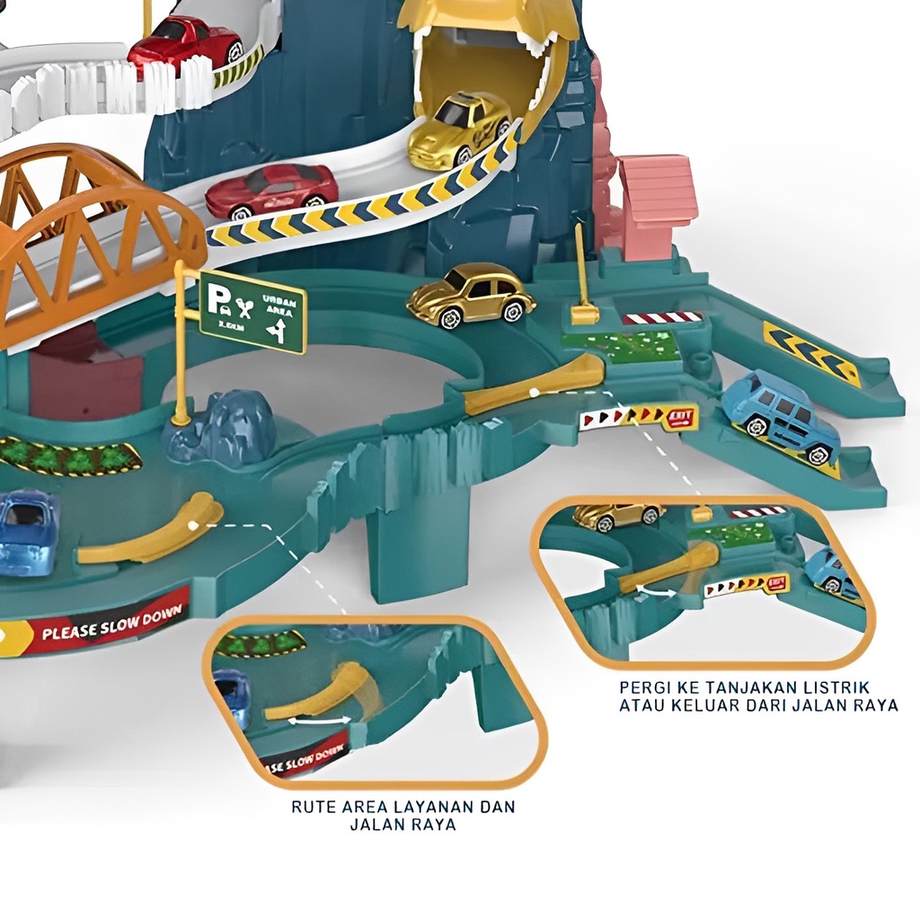 Winding Road Rail Car Dinosaurus Set Lengkap | Mainan Anak Laki Laki Mobil Mobilan 3-4-5-6-7 Tahun