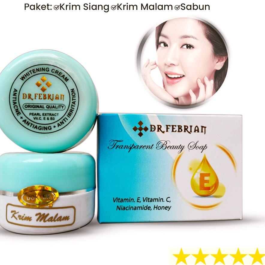 ✼ Cream dr febrian original paket krim siang + krim malam + sabun ❉