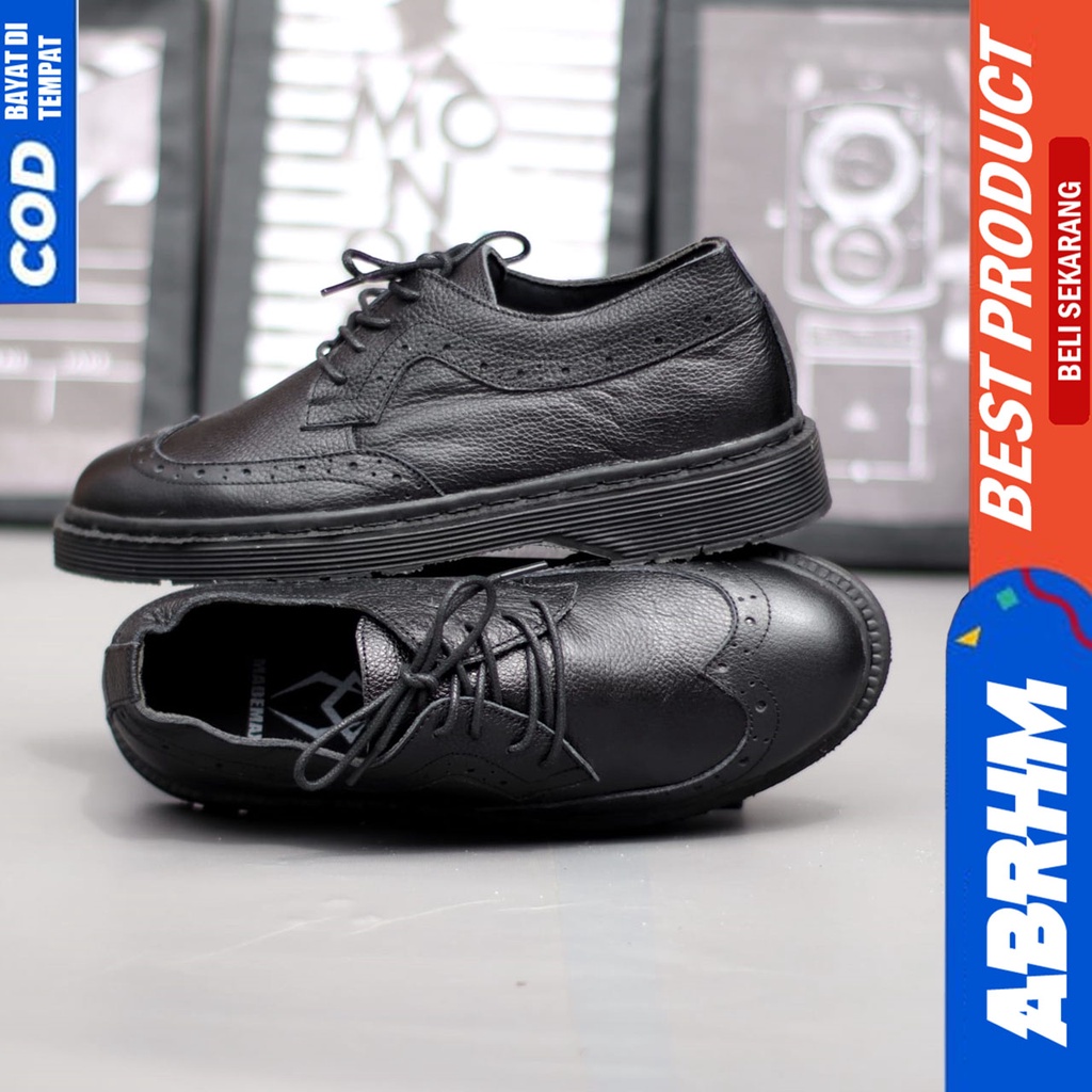 Sepatu Formal Pantofel Kulit Asli Pria Docmart Low Boots Kerja Hitam Abaraham OWING