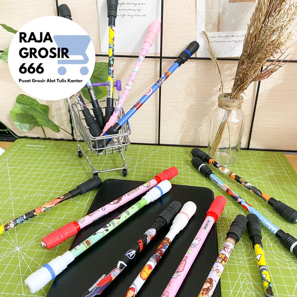 

pulpen tongkat putar magnet pen bolpen kreatif spinner alat tulis kantor sekolah kado unik hadiah lucu stationery pena ballpoint warna pastel kartun karakter