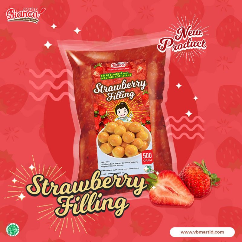 500gr Bianca Lotus Strawberry Filling (filling roti, kue,nastar,mochi)