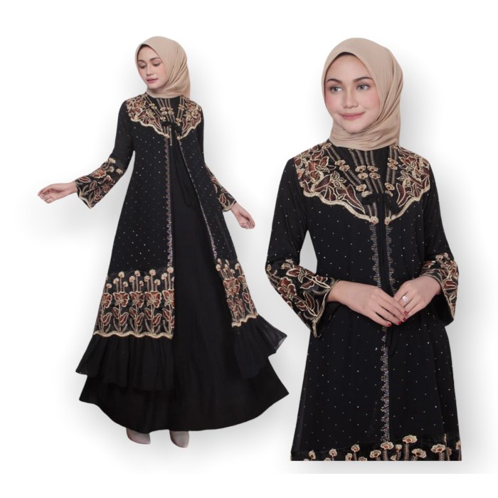 Gamis Gamis Abaya Turkey / Gamis Arab Jersey Premium mix Ceruty kode 2 Busui - Hitam, M(A5Q5) BEST S