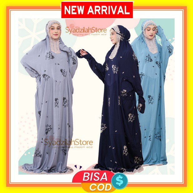 Mukena Terusan Langsungan Jumbo Dewasa Poli Mikro Putih Bordir Bunga Kecil New Premium Ori | Mukena 