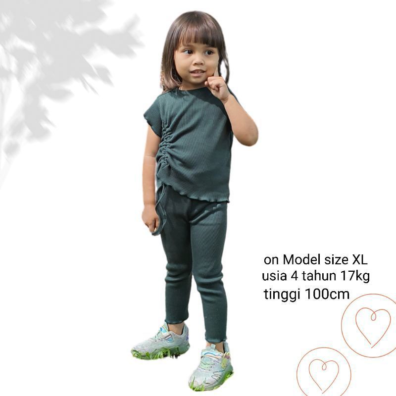 JUNIOR 6-7 TAHUN Set Kerut Ruffle Knit Tee XXL | Baju Setelan Anak Perempuan Kerut Bahan Rib Knit | Oneset Anak Perempuan