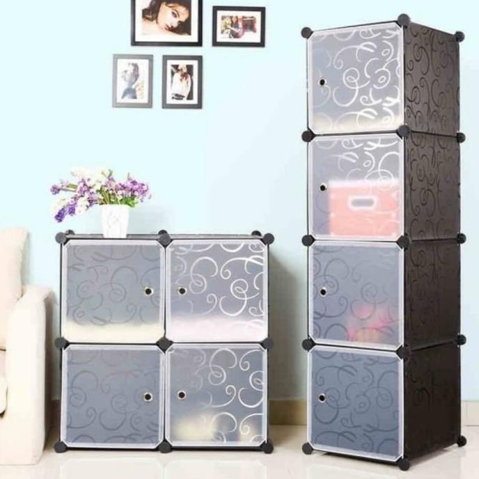 Rak Lemari Baju Serbaguna Portable 4 susun Lemari Plastik 4 Pintu