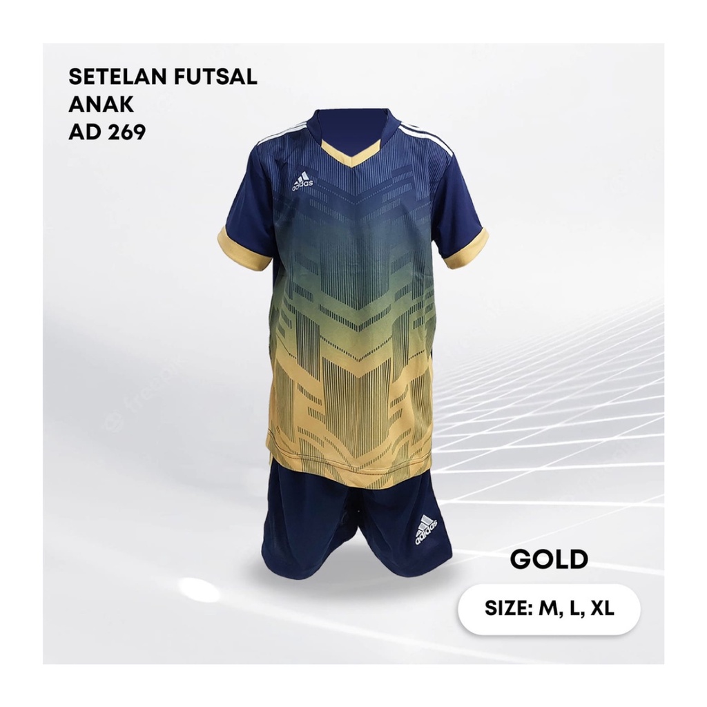 Kaos futsal anak laki-laki ST.AD269 gold jersey sepak bola baju celana setelan jersy perempuan stelan t-shirt custom outfit seragam kostum olahraga casual print suit pakaian jarsey oblong apparel sport jersi soccer