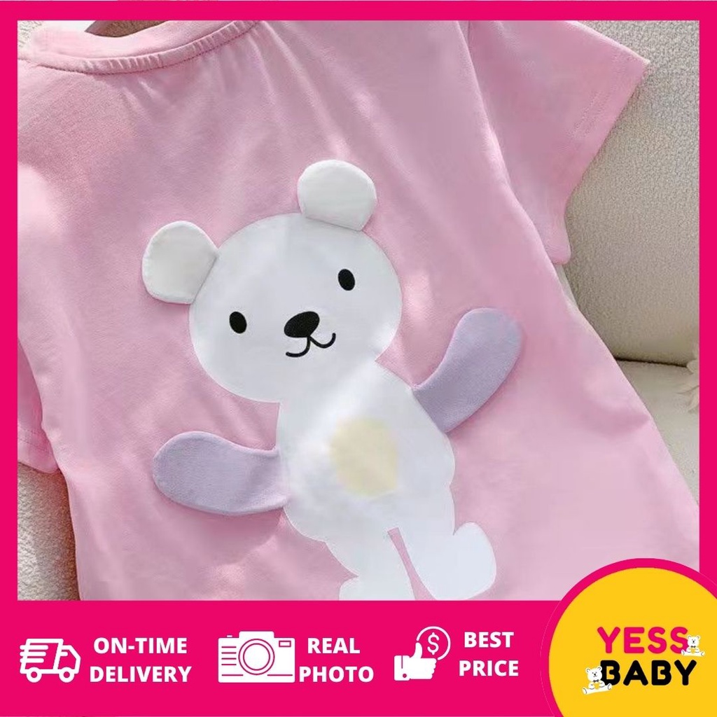 yessbaby HELLOBEAR gaun anak perempuan/Baju anak perempuan/rok bayi/Kaos dress anak moktif beruang cute import