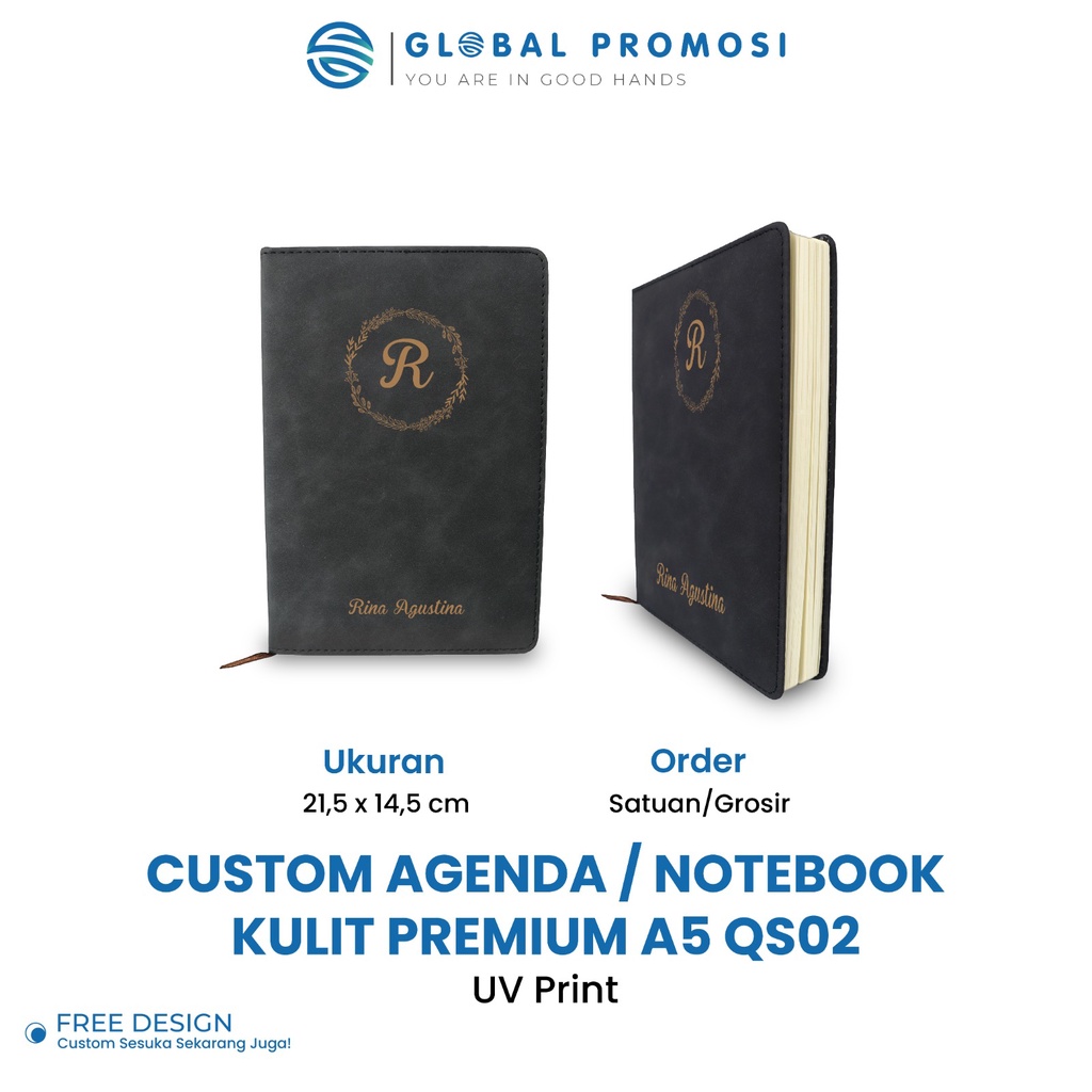 Custom UV Agenda / Notebook Kulit Premium A5 Buku Catatan Souvenir QS02